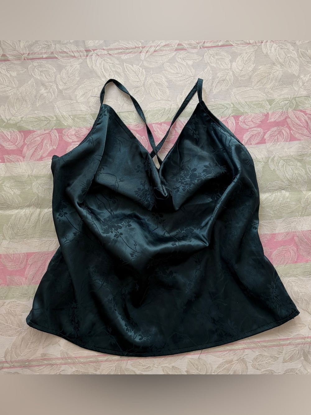 Zaful blue emerald green Satin Floral Cowl Neck Camisole
